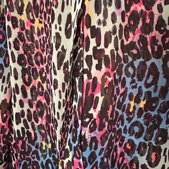 Peck & Peck Women's Multi Color Leopard Print Chiffon Button Down Shirt Top L - Picture 9 of 9